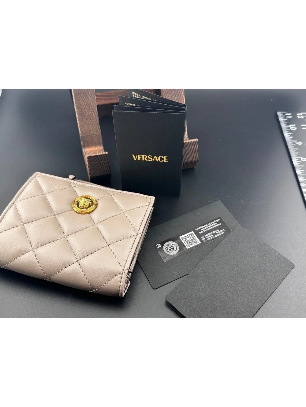 Versace Quilted Leather Wallet with Gold Medusa Button